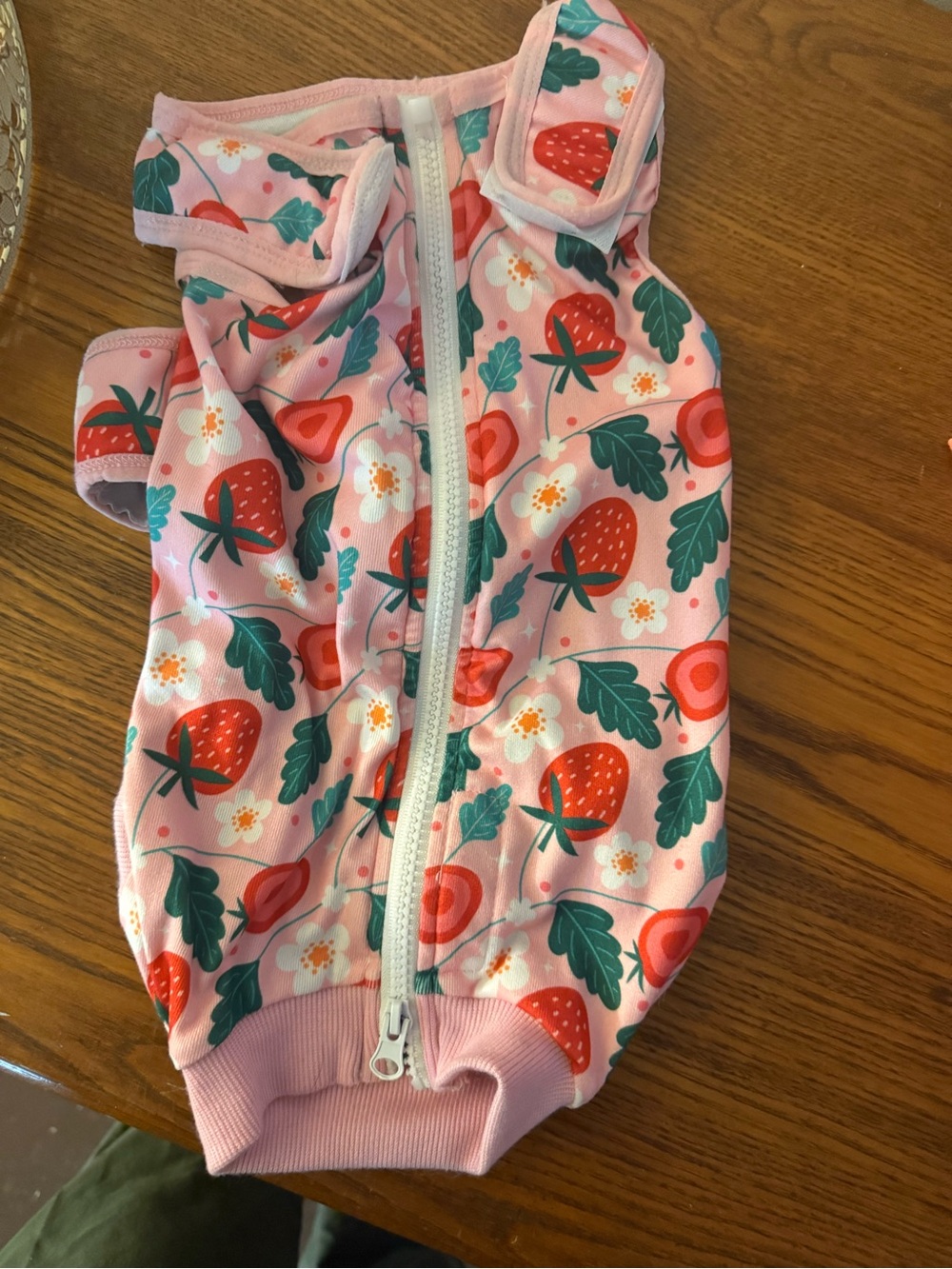 Pink Strawberry Dog Surgery Recovery Suit - Zippered Onesie - Picture 3 of 3